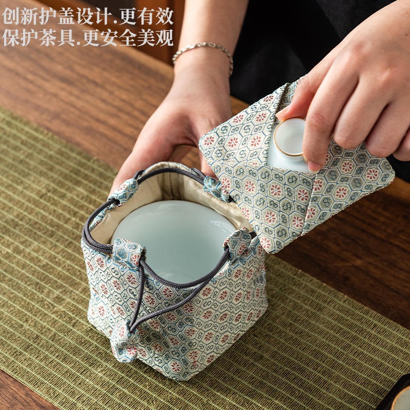 棉麻蓋碗收納包便攜戶外茶具茶壺主人杯快客杯旅行布包防撞防護袋-細節圖2