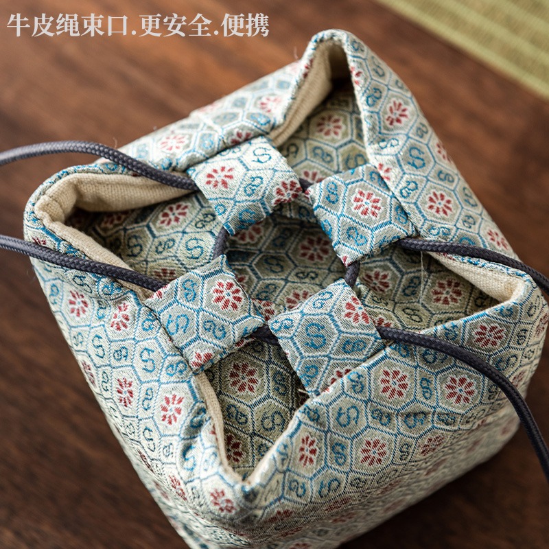 棉麻蓋碗收納包便攜戶外茶具茶壺主人杯快客杯旅行布包防撞防護袋-細節圖3