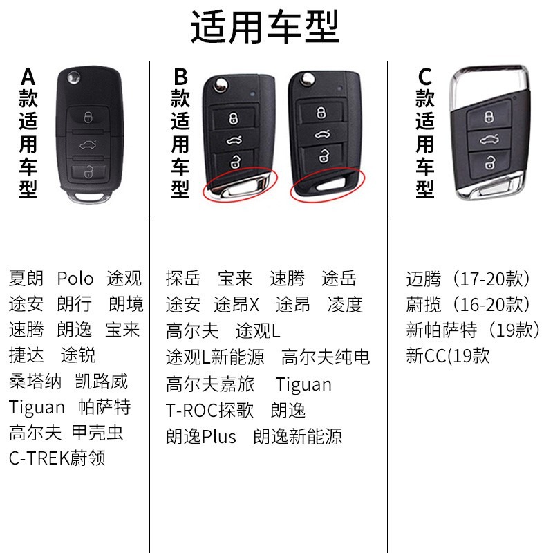 適用於大眾車鑰匙套速騰寶來途觀探嶽帕薩特捷達朗逸plus歌殼包扣-細節圖5