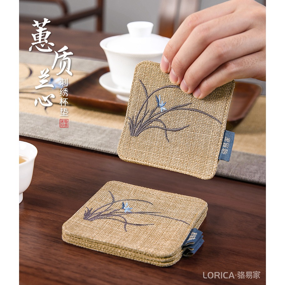 駱易家新中式布藝杯墊茶道餐墊茶杯墊隔熱墊茶桌墊茶席墊佈防燙墊-細節圖7
