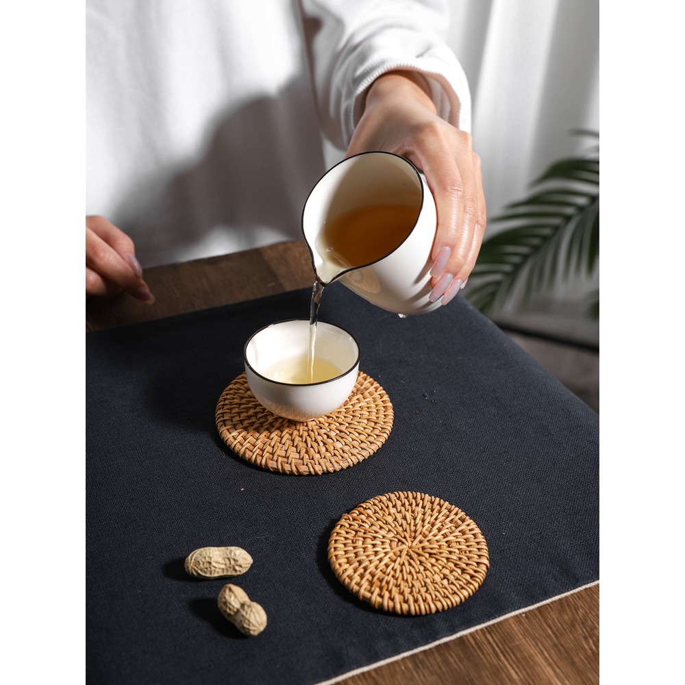 異興竹編製品家用手工編織茶杯墊藤編工藝品隔熱墊廚房餐墊防燙墊-細節圖2