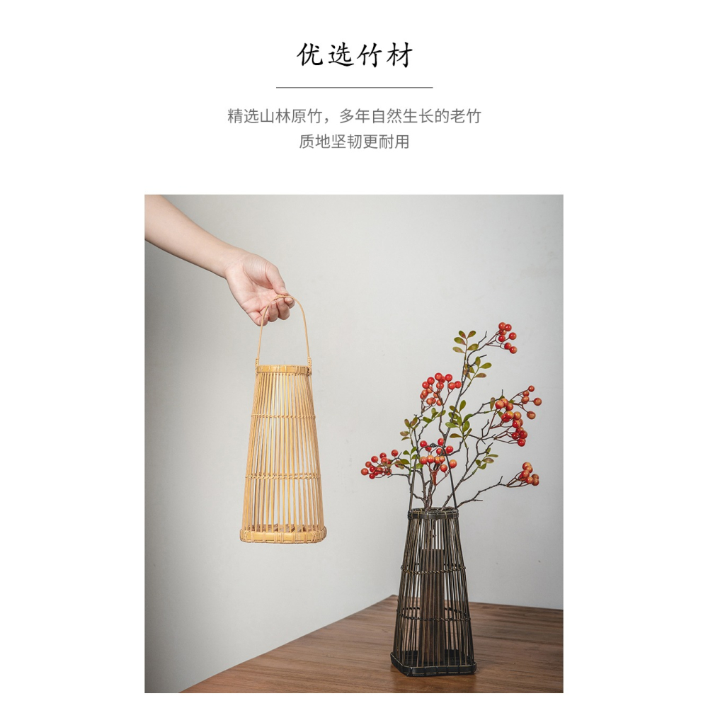 異興竹製花器花藝茶道中式擺件創意日式禪意茶室書房裝飾竹編花籃-細節圖9