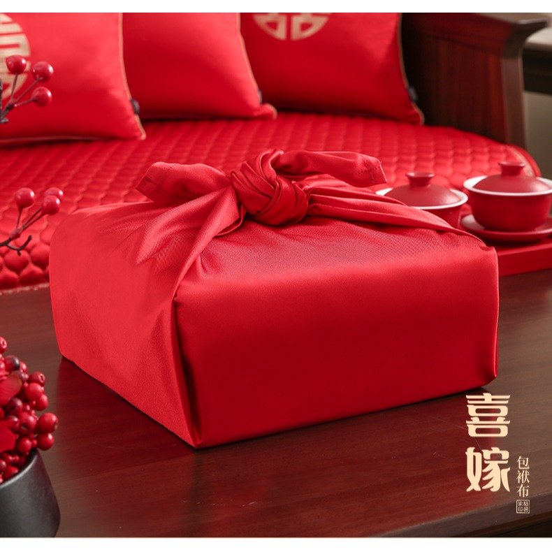 駱易家結婚包袱皮新娘備婚包裹布婚禮嫁妝喜盆紅布婚慶用品大全-細節圖7
