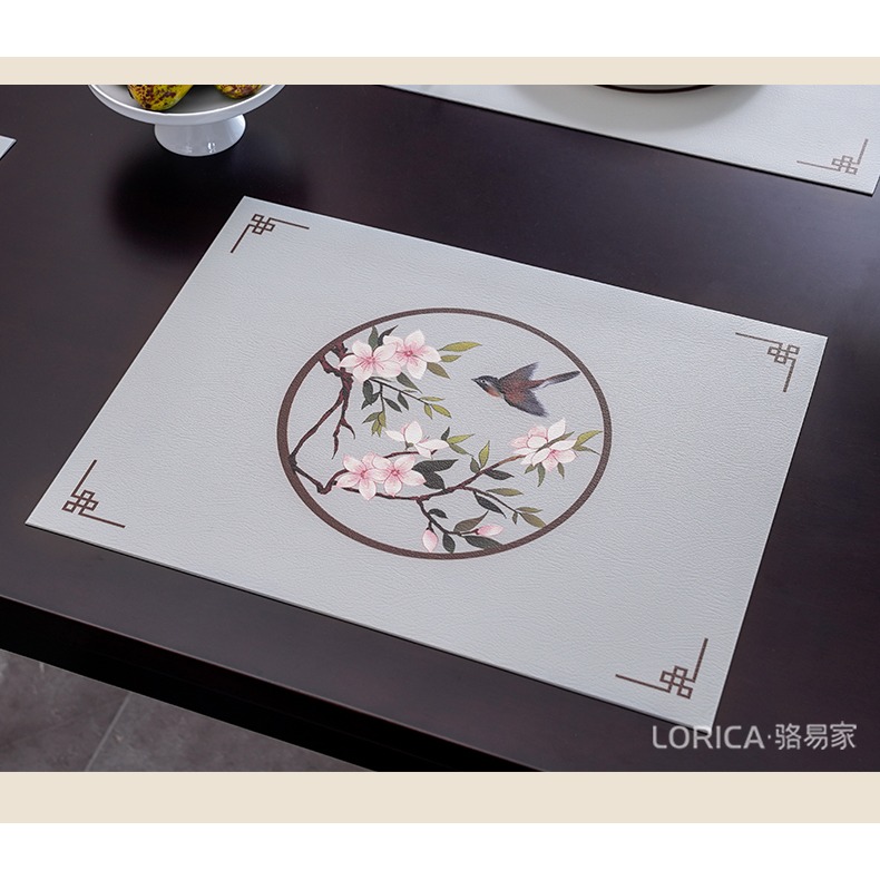 駱易家酒店餐桌防水防油防燙餐墊新中式輕奢隔熱餐桌墊皮革西餐墊-細節圖10
