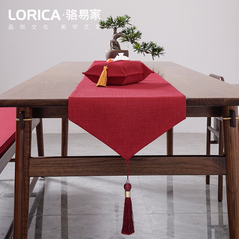 駱易家新中式結婚桌旗紅色喜慶茶幾茶桌墊布現代簡約婚禮茶臺茶席-細節圖2
