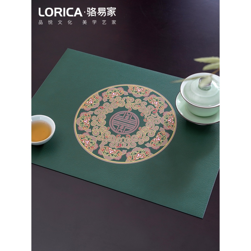 駱易家隔熱餐桌墊新中式碗墊防水咖啡杯西餐墊防燙防油家用皮革墊-細節圖2