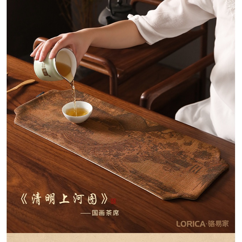 駱易家清明上河圖茶席防水茶杯墊新中式禪意茶盤墊復古茶道茶壺墊-細節圖7