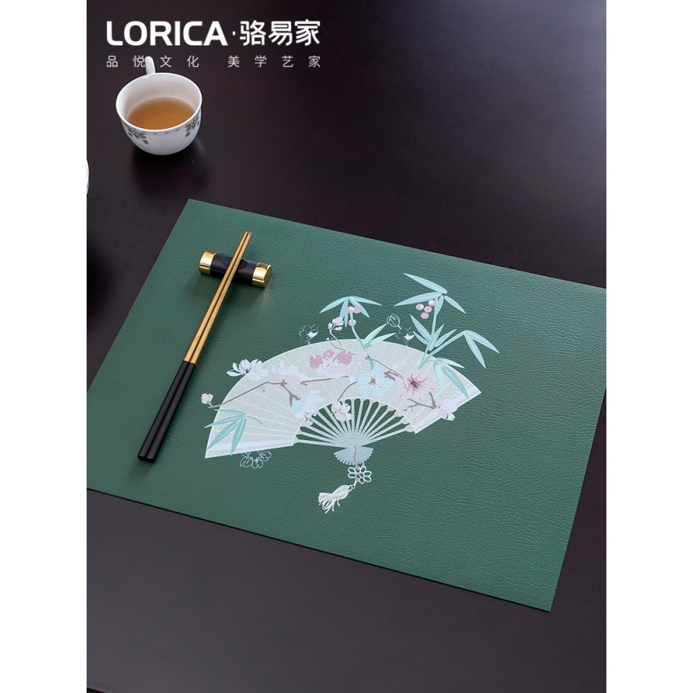 駱易家防水餐墊皮革隔熱餐盤墊子中式家用防油免洗中國風西餐桌墊-細節圖2