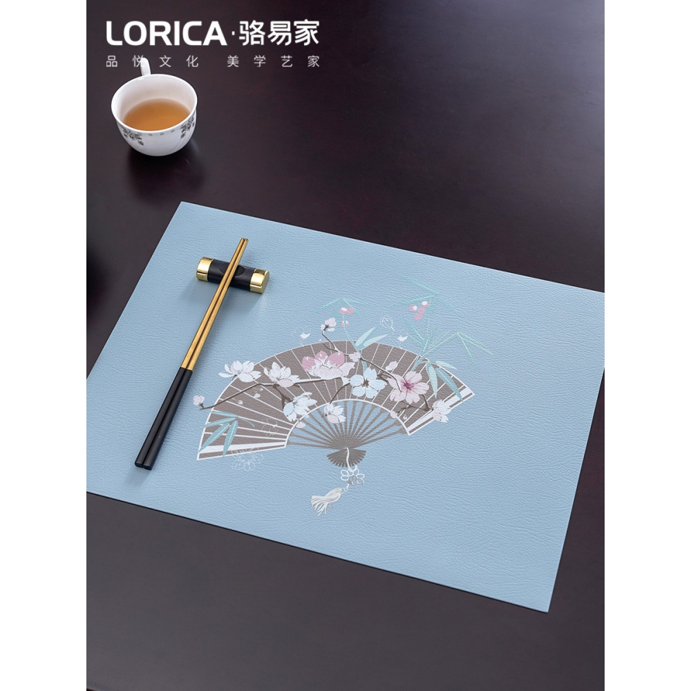 駱易家防水餐墊皮革隔熱餐盤墊子中式家用防油免洗中國風西餐桌墊-細節圖3