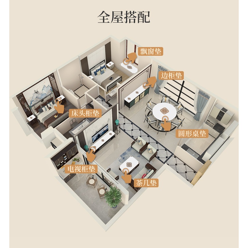 駱易家新中式圓桌布防水防油免洗防燙硅膠圓形餐桌墊皮革家用臺布-細節圖8