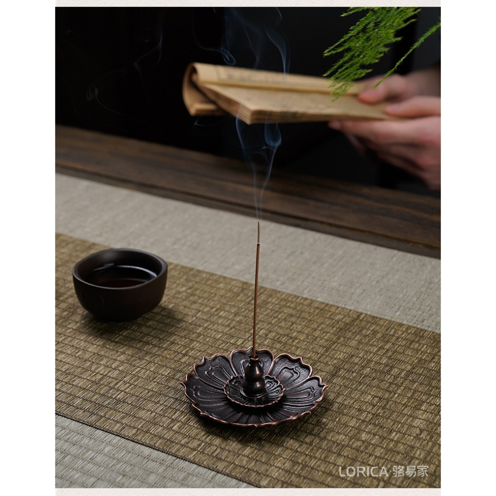 線香香插香爐家用室內薰香檀香爐合金插香盤香座蓮花香插創意擺件-細節圖8