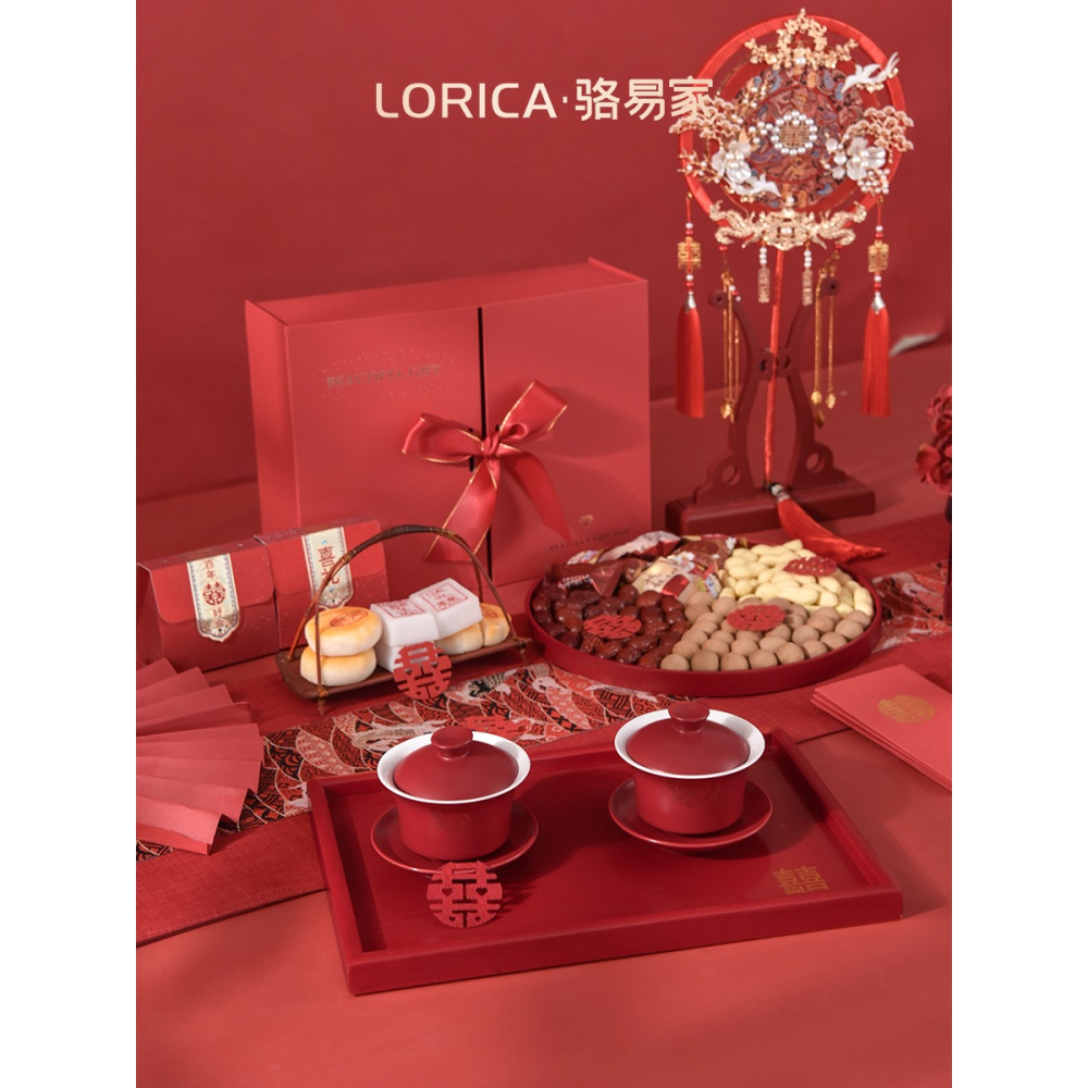 結婚託盤糖果茶盤新郎新娘敬茶敬酒杯盤紅色喜婚慶用品大全旗艦店-細節圖5