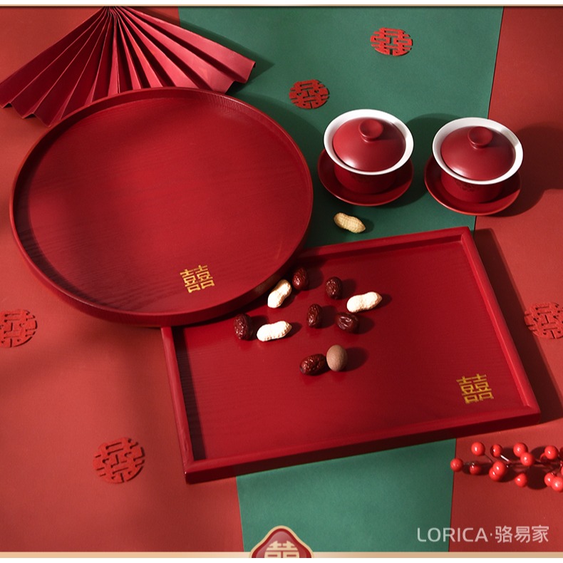 結婚託盤糖果茶盤新郎新娘敬茶敬酒杯盤紅色喜婚慶用品大全旗艦店-細節圖7