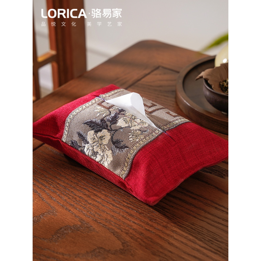 駱易家中式紙巾盒抽紙盒創意車載家用客廳臥室布藝紙巾套定製logo-細節圖3