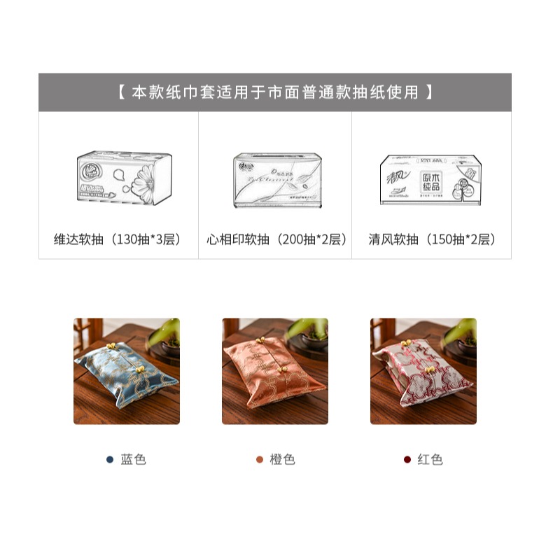 新中式紙巾盒創意家用臥室餐桌車載抽紙盒茶幾桌面收納布藝紙巾套-細節圖9