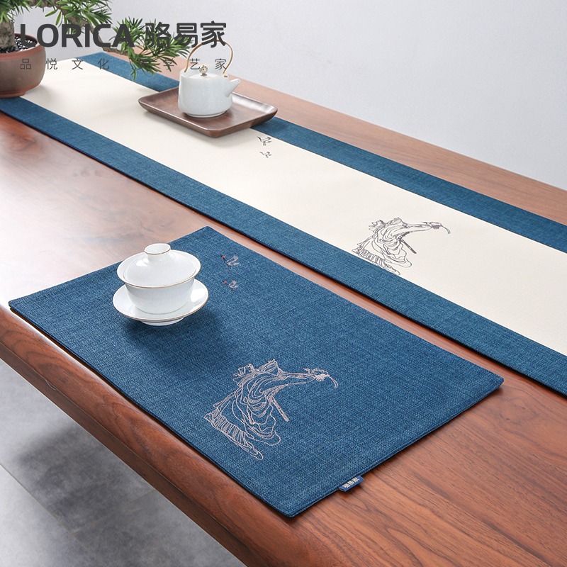 李白新中式茶席中國風餐墊古風禪意桌墊隔熱茶杯墊布藝茶桌布麻布-細節圖2