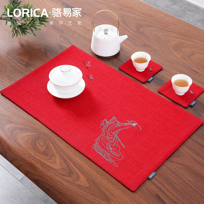 李白新中式茶席中國風餐墊古風禪意桌墊隔熱茶杯墊布藝茶桌布麻布-細節圖3