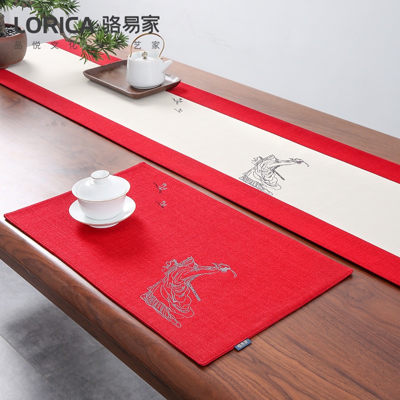 李白新中式茶席中國風餐墊古風禪意桌墊隔熱茶杯墊布藝茶桌布麻布-細節圖4