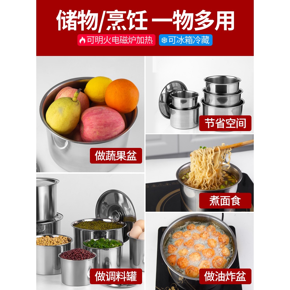 不銹鋼盆家用加厚帶蓋廚房打蛋盆商用大號和麪盆調料盆調味盅油盆-細節圖2