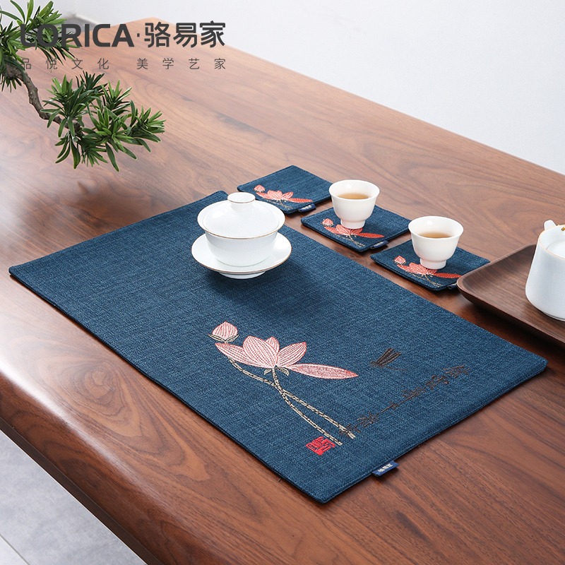駱易家茶席茶墊中式杯墊刺繡茶杯墊茶桌茶水墊布藝餐墊棉麻餐桌墊-細節圖3