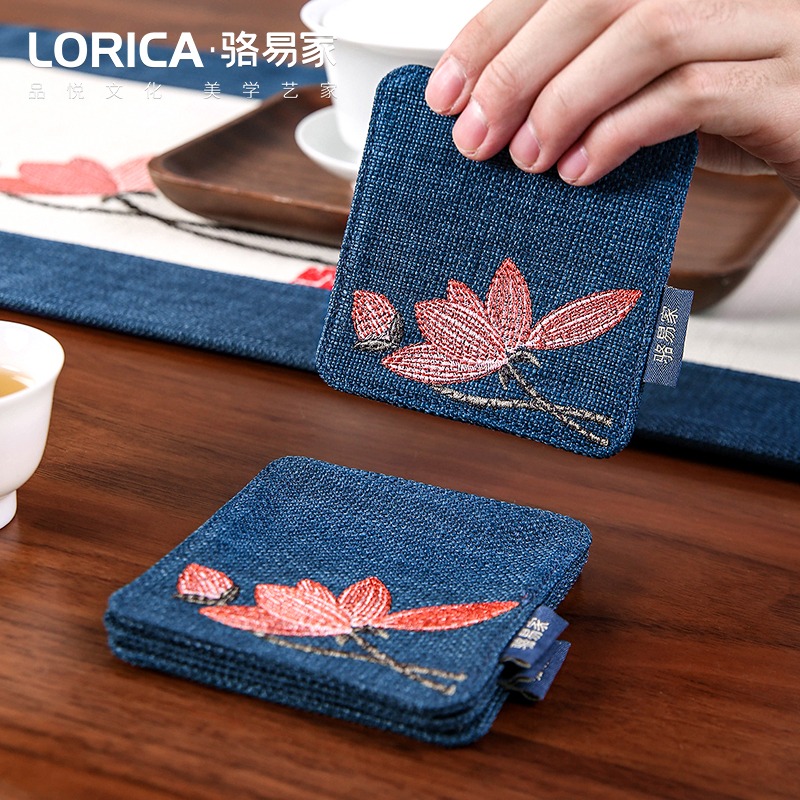 駱易家茶席茶墊中式杯墊刺繡茶杯墊茶桌茶水墊布藝餐墊棉麻餐桌墊-細節圖4