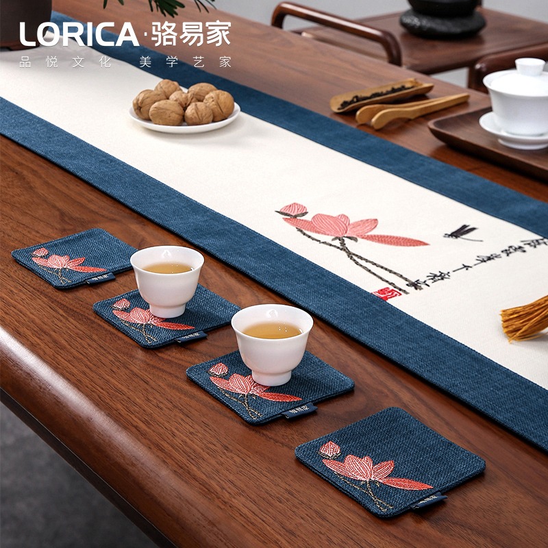 駱易家茶席茶墊中式杯墊刺繡茶杯墊茶桌茶水墊布藝餐墊棉麻餐桌墊-細節圖5