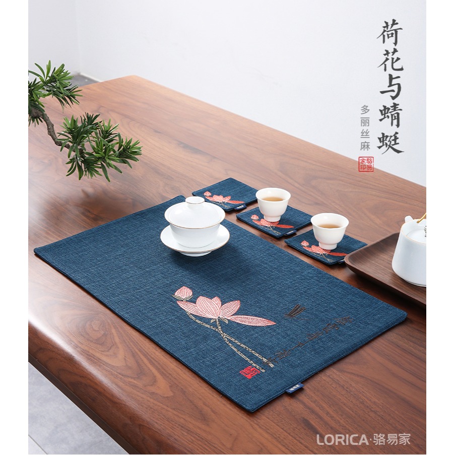 駱易家茶席茶墊中式杯墊刺繡茶杯墊茶桌茶水墊布藝餐墊棉麻餐桌墊-細節圖7