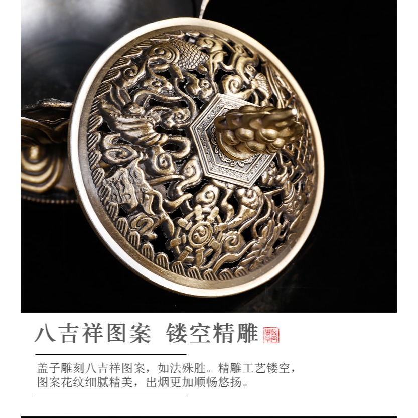 藏式盤香爐家用室內純銅合金禪意鏤空雕蓮花茶道薰香薰香爐檀香爐-細節圖9