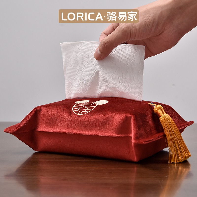 駱易家結婚紙巾盒新中式紙巾套家用客廳臥室喜慶抽紙袋創意抽紙盒-細節圖2