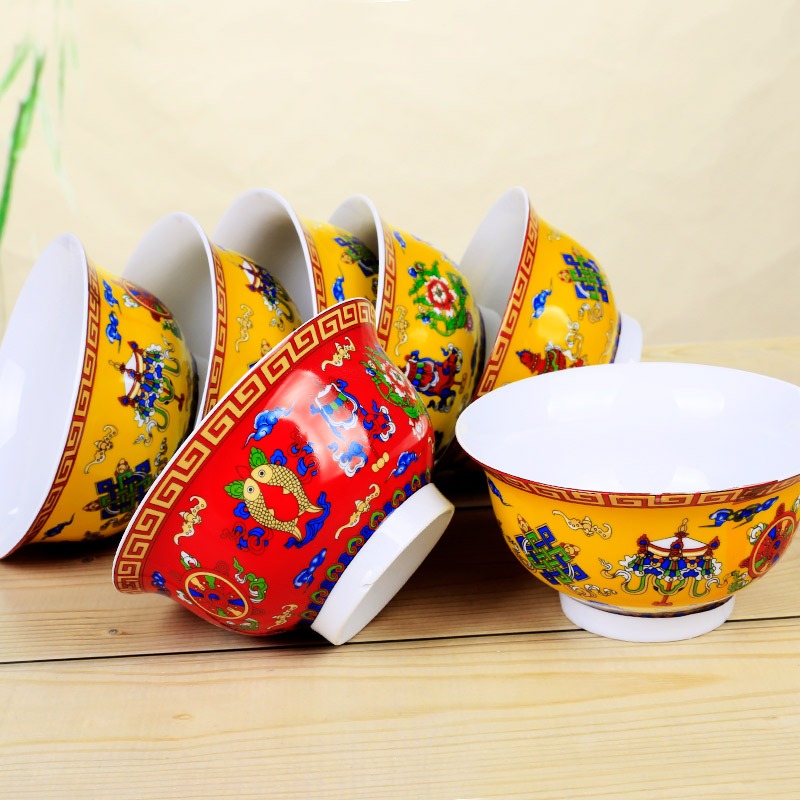 藏式陶瓷釉中彩佛教弟子飯碗活佛用八吉祥碗酥油茶碗新款5個-細節圖2