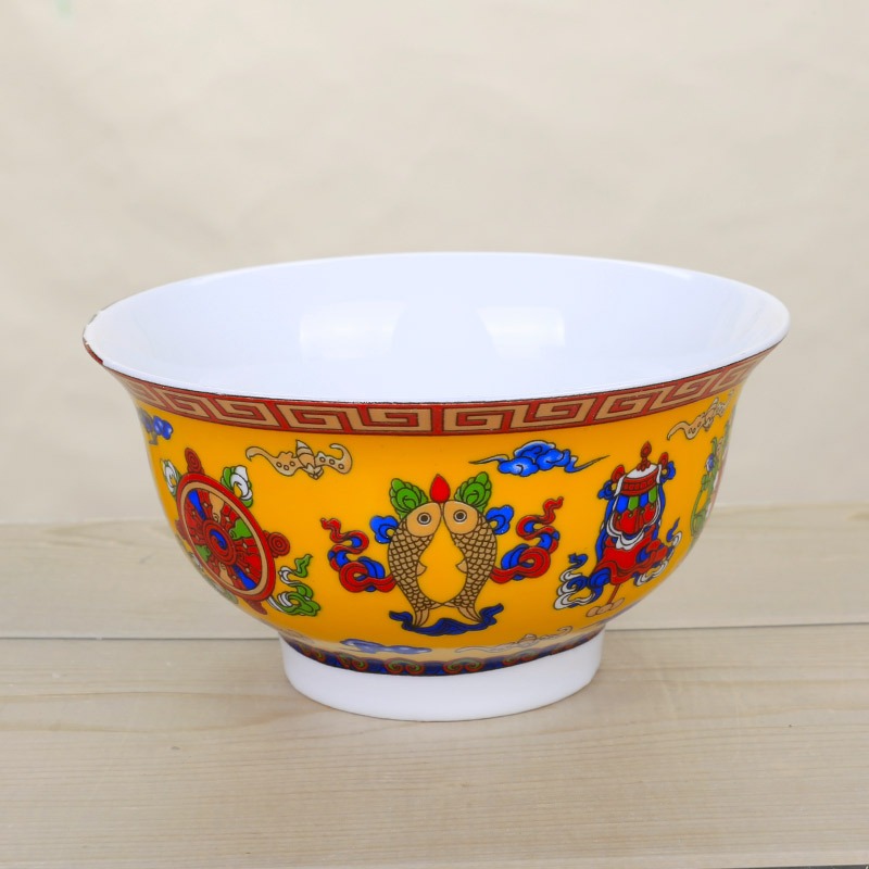 藏式陶瓷釉中彩佛教弟子飯碗活佛用八吉祥碗酥油茶碗新款5個-細節圖3