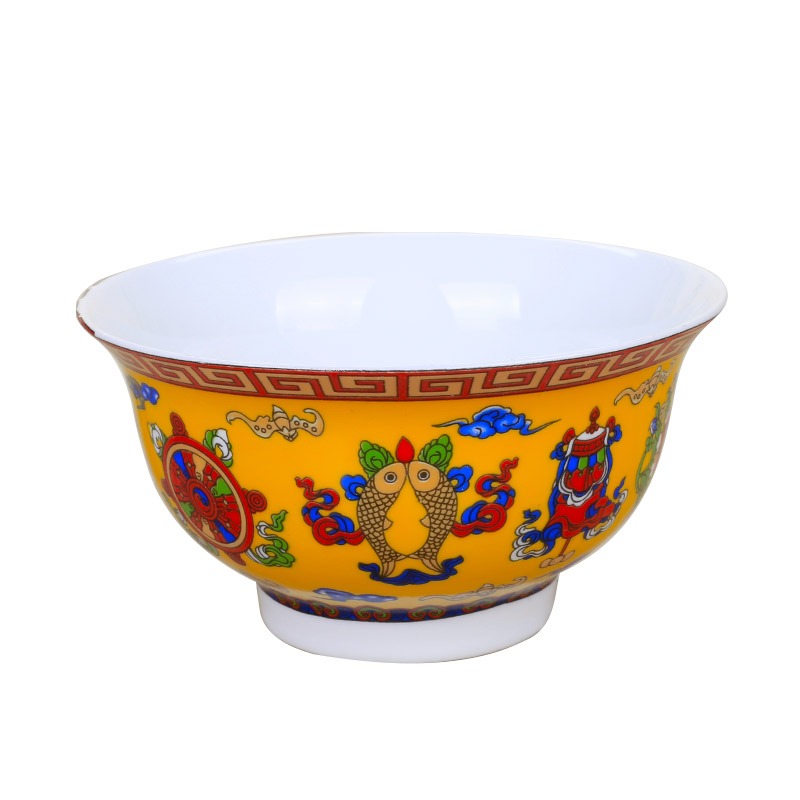 藏式陶瓷釉中彩佛教弟子飯碗活佛用八吉祥碗酥油茶碗新款5個-細節圖4