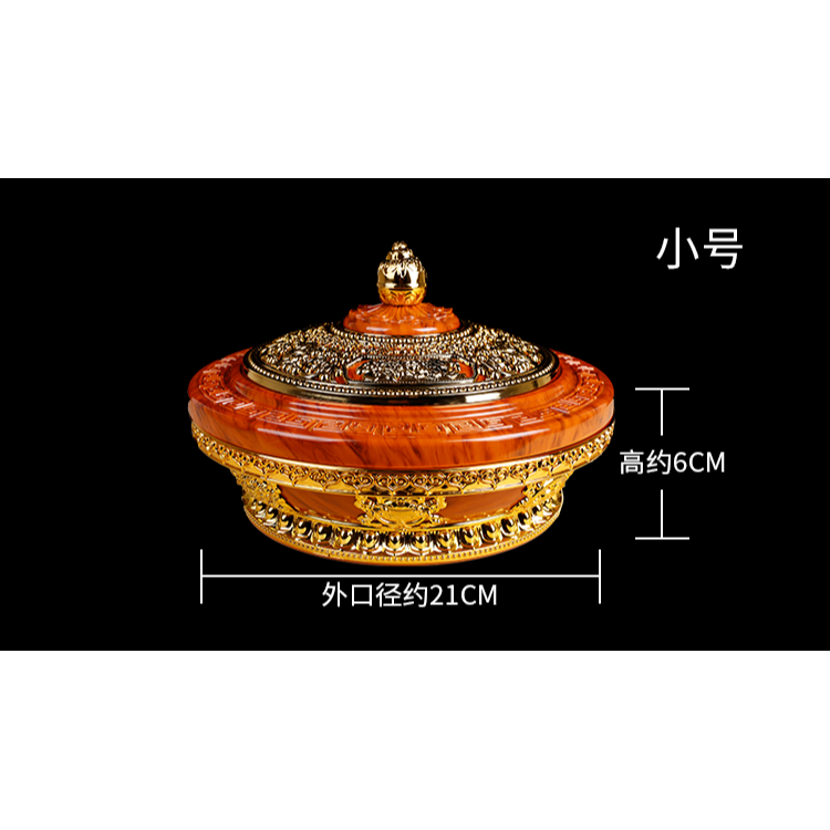 藏式八吉祥果盤樹脂果盤客廳袋蓋水果盒中式瓜果糖果盒攢吧盒圓形-細節圖6