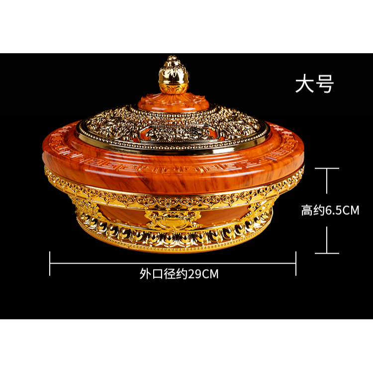 藏式八吉祥果盤樹脂果盤客廳袋蓋水果盒中式瓜果糖果盒攢吧盒圓形-細節圖8