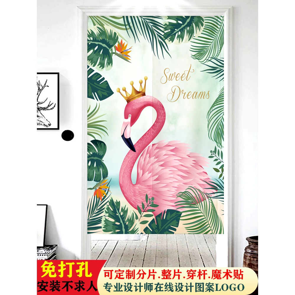門簾布藝家用隔斷簾半遮擋風布簾子臥室衛生間免打孔日式廚房掛簾-細節圖3