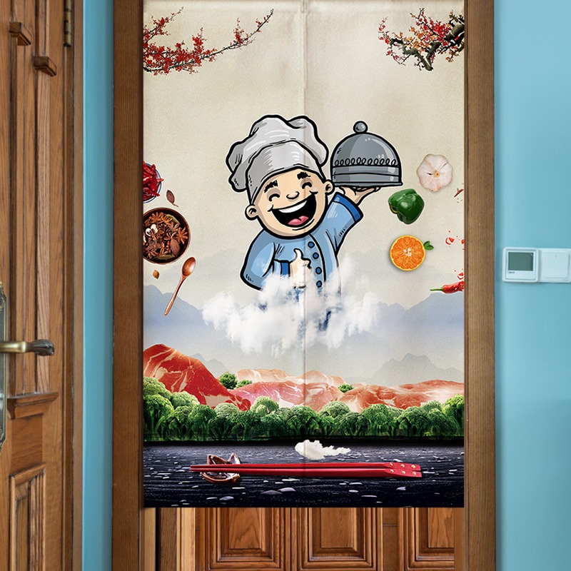 廚房門簾隔斷簾家用遮擋風防油煙個性厚布簾子免打孔定製飯店掛簾-細節圖2