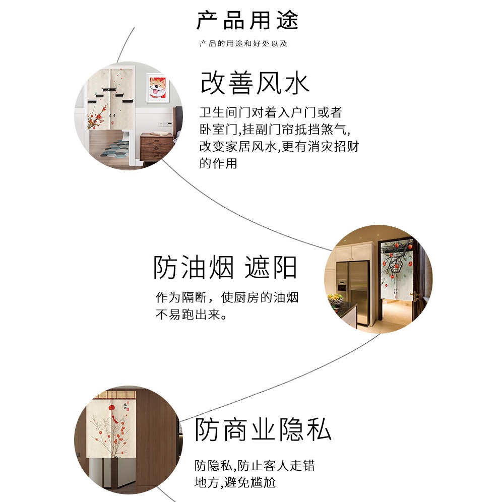 中式門簾隔斷簾古風臥室禪意半掛簾遮擋風免打孔廚房衛生間布簾子-細節圖10