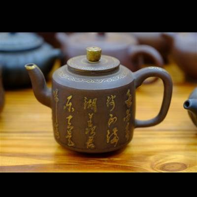 早期原礦紫泥描金宮燈壺宜興紫砂壺文玩古董收藏310cc1入 --細節圖3