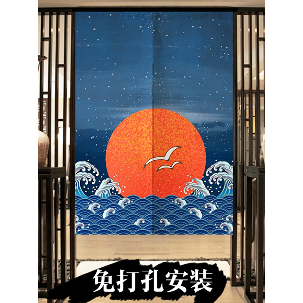 門簾中式隔斷簾家用衛生間廁所房間擋風掛簾免打孔遮擋防油煙廚房-細節圖2
