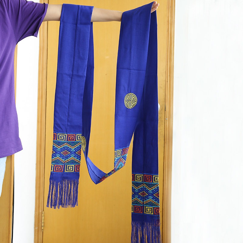 藏式腰帶民族風藏裝藏袍棉麻流蘇腰帶西藏風刺繡圖案新款-細節圖4