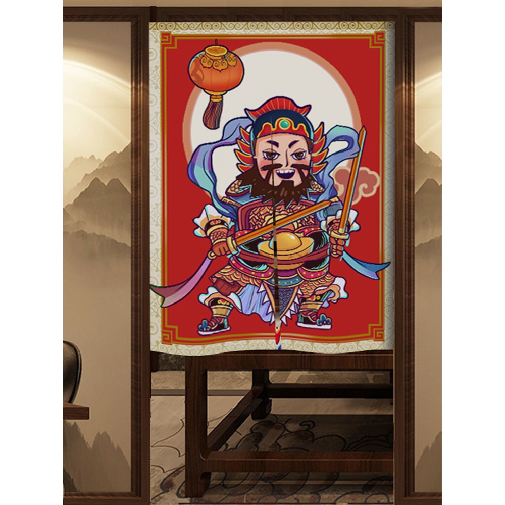 門神中式門簾隔斷簾個性定製免打孔布藝掛簾廚房遮擋風防油煙半簾-細節圖4