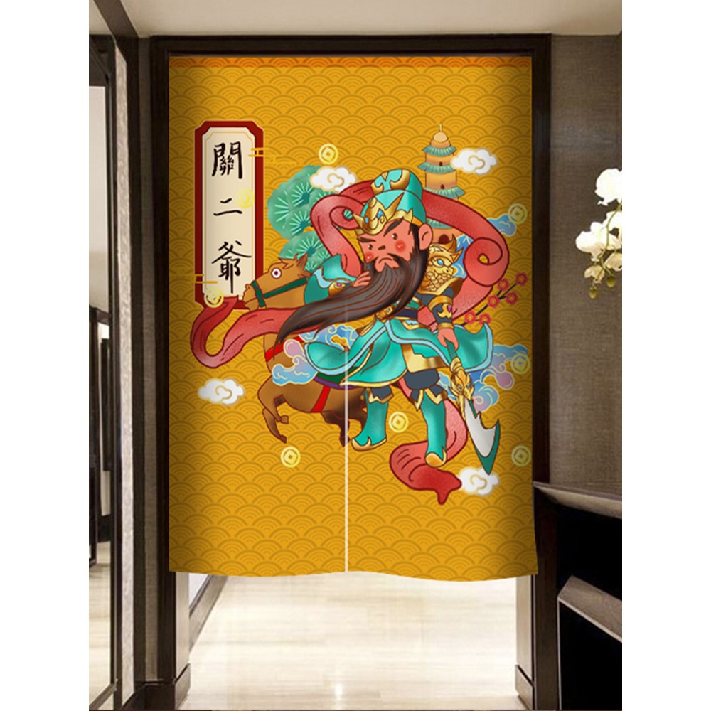 門神中式門簾隔斷簾個性定製免打孔布藝掛簾廚房遮擋風防油煙半簾-細節圖5