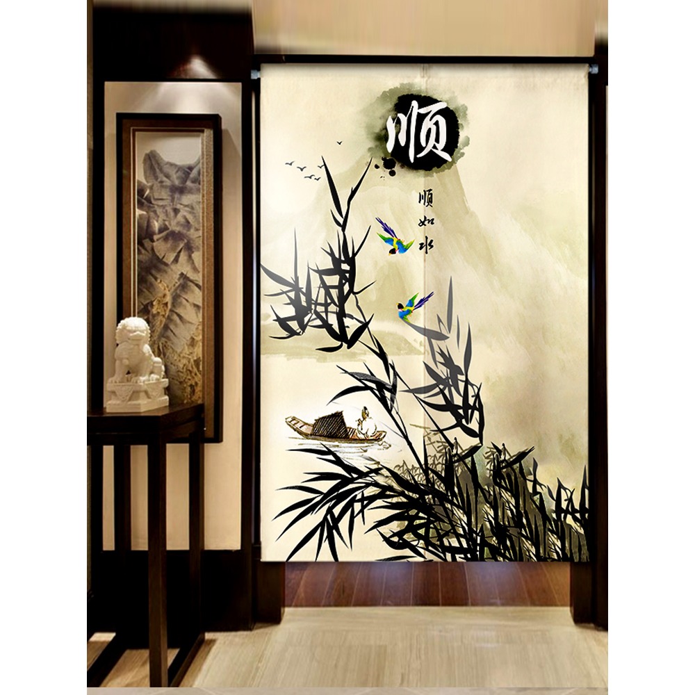 門簾隔斷簾家用遮擋風加厚布藝半截簾子免打孔臥室衛生間廚房掛簾-細節圖3