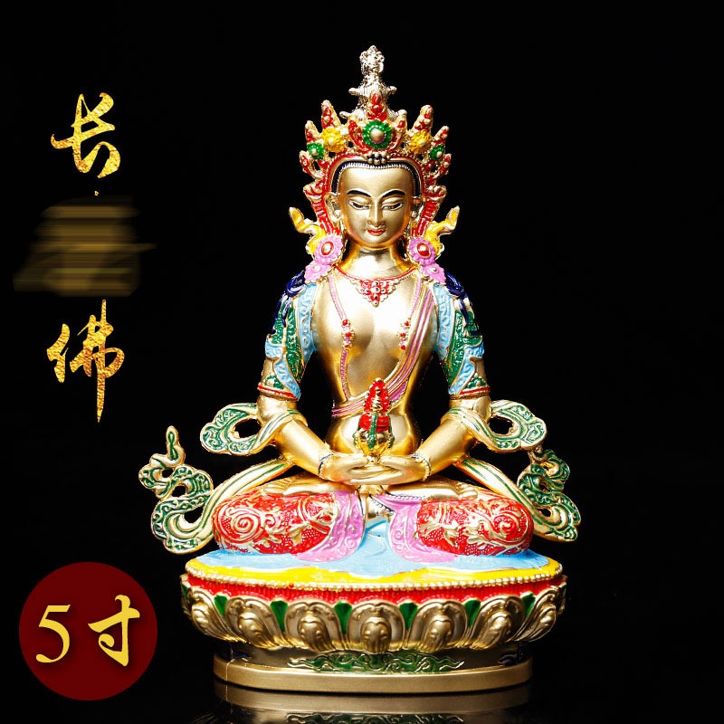 無量長受佛國產彩繪合金5寸佛像藏傳佛教用品密宗室內車載擺件-細節圖4