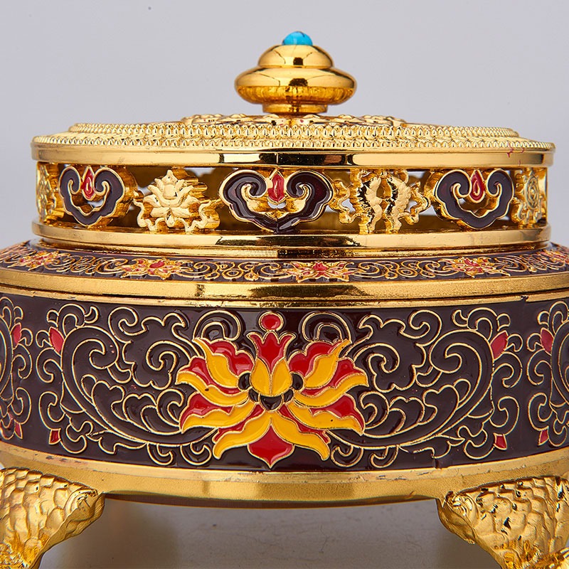 佛教用品 薰香爐 景泰藍掐絲八吉祥盤香爐香爐 可燒精油香粉木屑-細節圖2