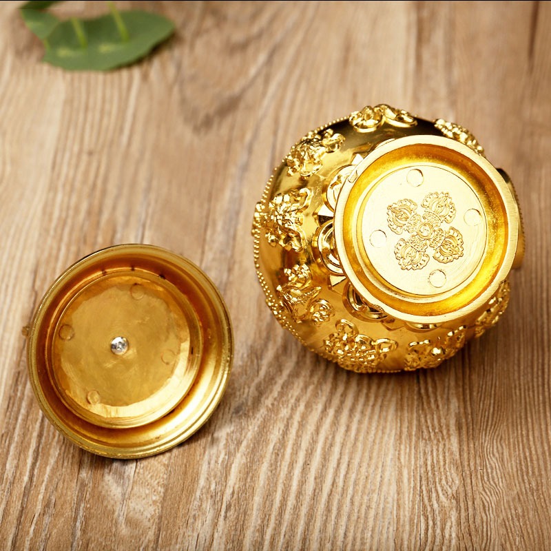 新品 藏傳密宗用品 鍍金彩繪吉祥八寶 寶瓶裝飾擺件龍王寶瓶 中號-細節圖2