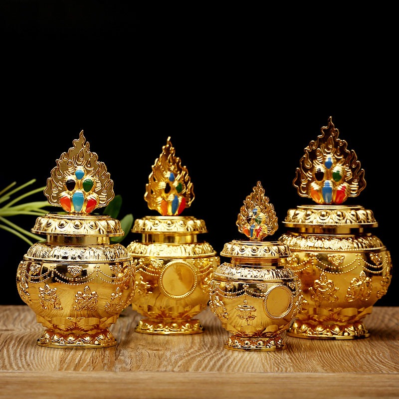 新品 藏傳密宗用品 鍍金彩繪吉祥八寶 寶瓶裝飾擺件龍王寶瓶 中號-細節圖3