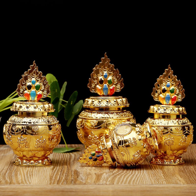 新品 藏傳密宗用品 鍍金彩繪吉祥八寶 寶瓶裝飾擺件龍王寶瓶 中號-細節圖4