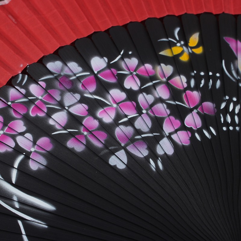 中國風日式精美女士噴繪摺扇工藝真絲扇子夏季絹扇舞蹈演出折疊扇-細節圖3