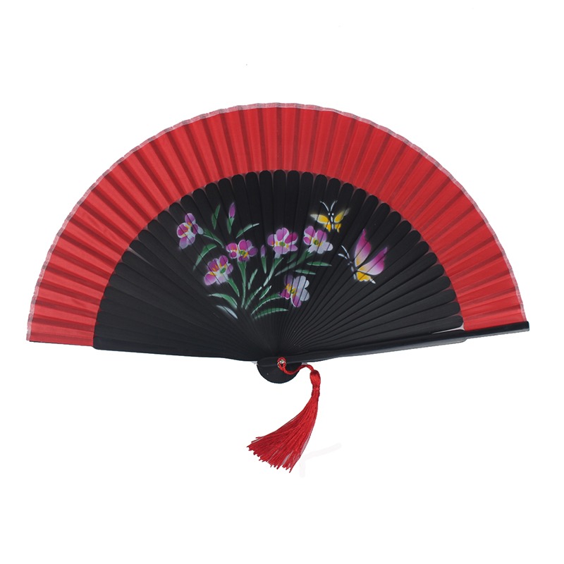 中國風日式精美女士噴繪摺扇工藝真絲扇子夏季絹扇舞蹈演出折疊扇-細節圖5